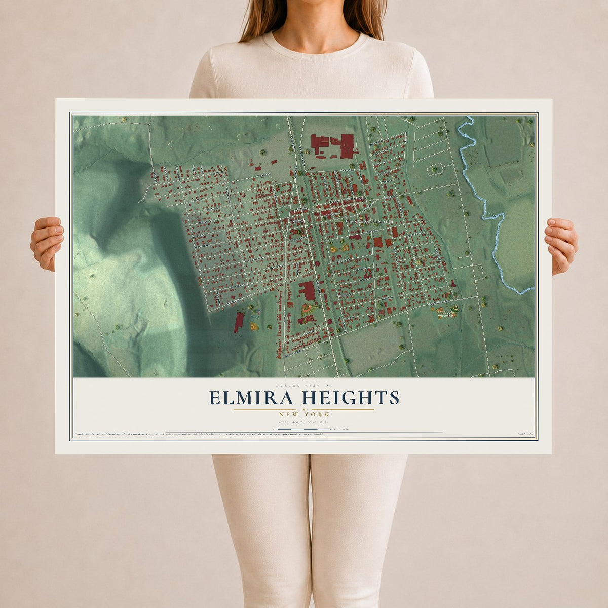 Elmira Heights, New York map print, 24" x 36" Archival Matte Print mockup