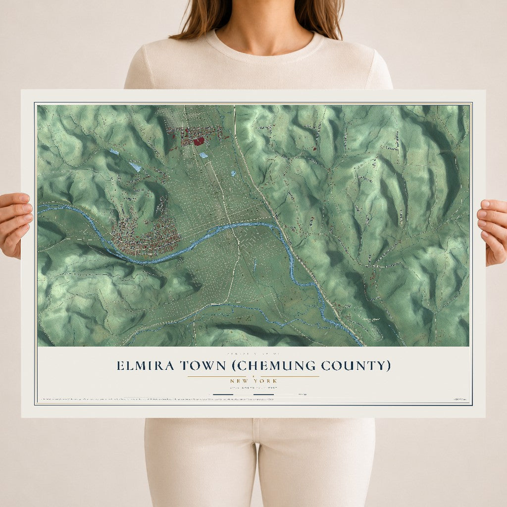 Elmira Town (Chemung County), New York map print, 18" x 24" Archival Matte Print mockup