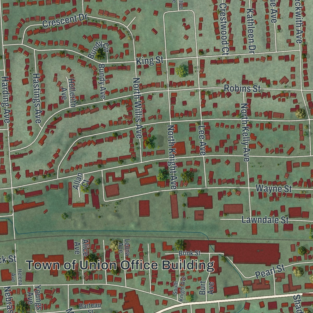 Close-up 1 of the Endwell, New York map artwork