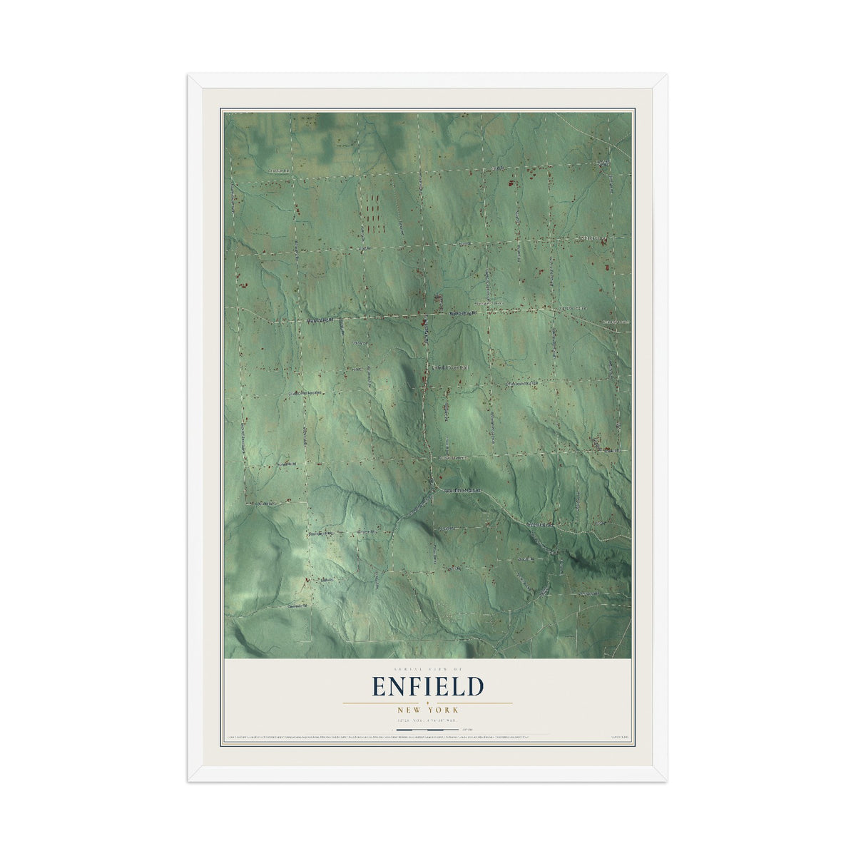 Enfield, New York map print, 12" x 18" W/ White Ayous Wood Frame mockup