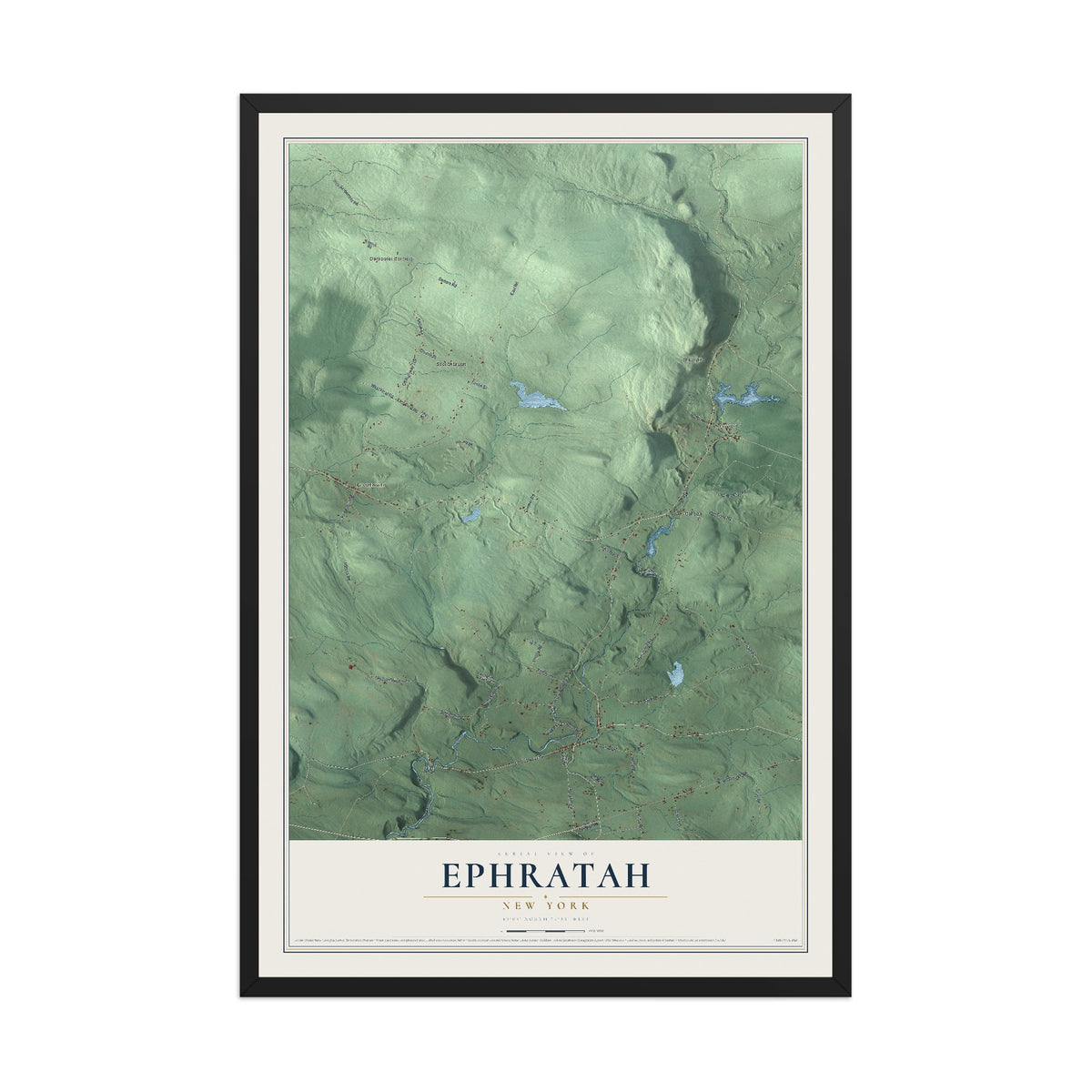 Ephratah, New York map print, 12" x 18" W/ Black Ayous Wood Frame mockup