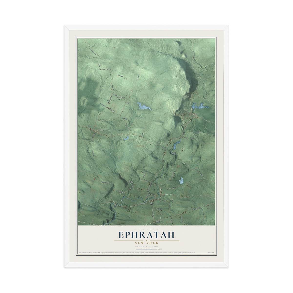 Ephratah, New York map print, 12" x 18" W/ White Ayous Wood Frame mockup