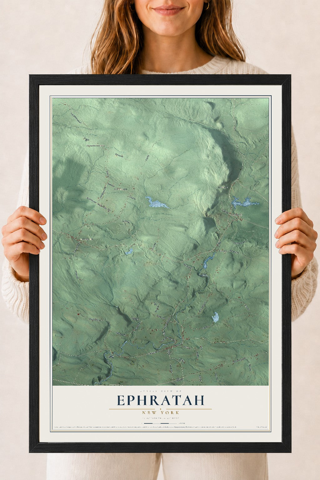 Ephratah, New York map print, 18" x 24" W/ Black Ayous Wood Frame mockup