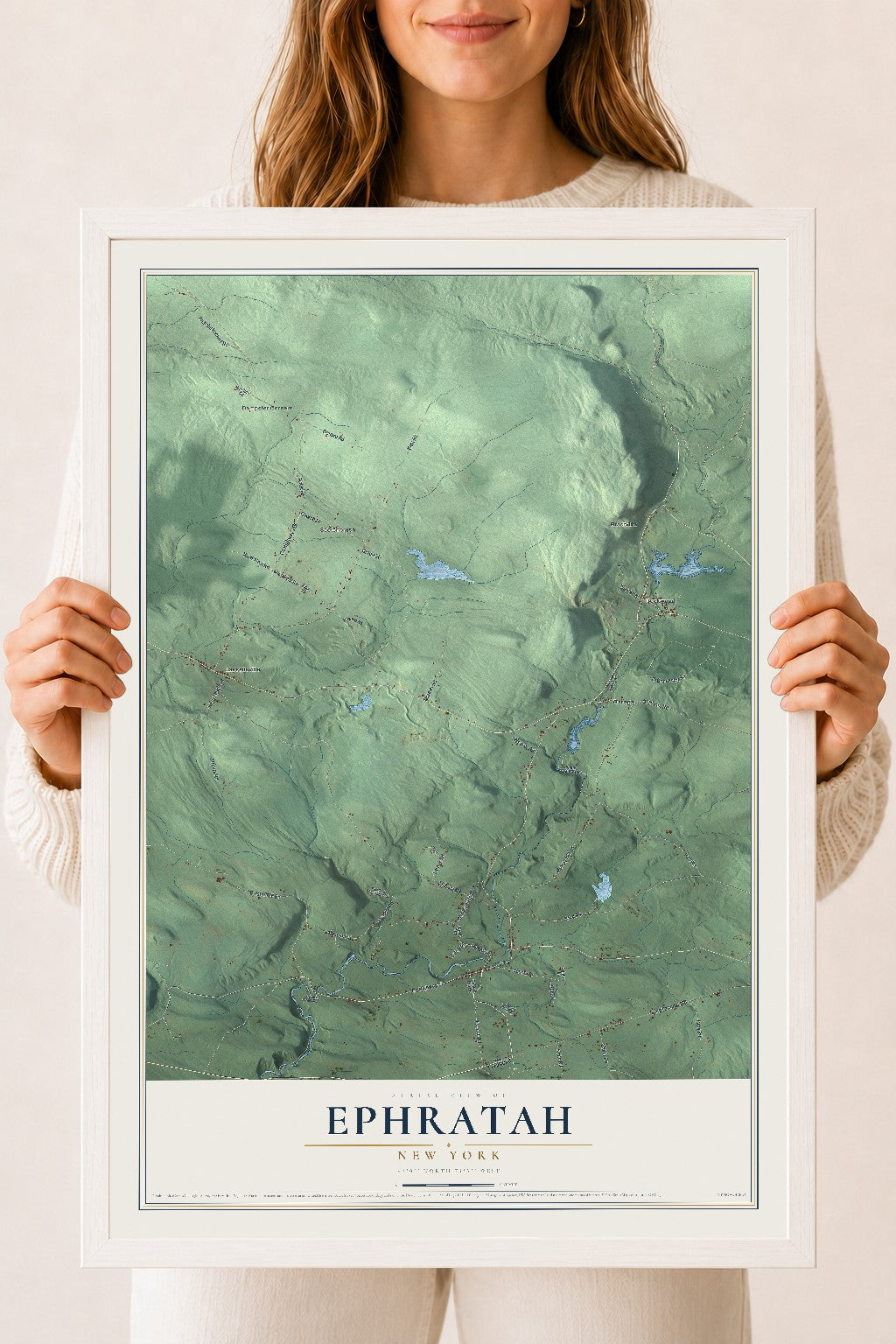 Ephratah, New York map print, 18" x 24" W/ White Ayous Wood Frame mockup