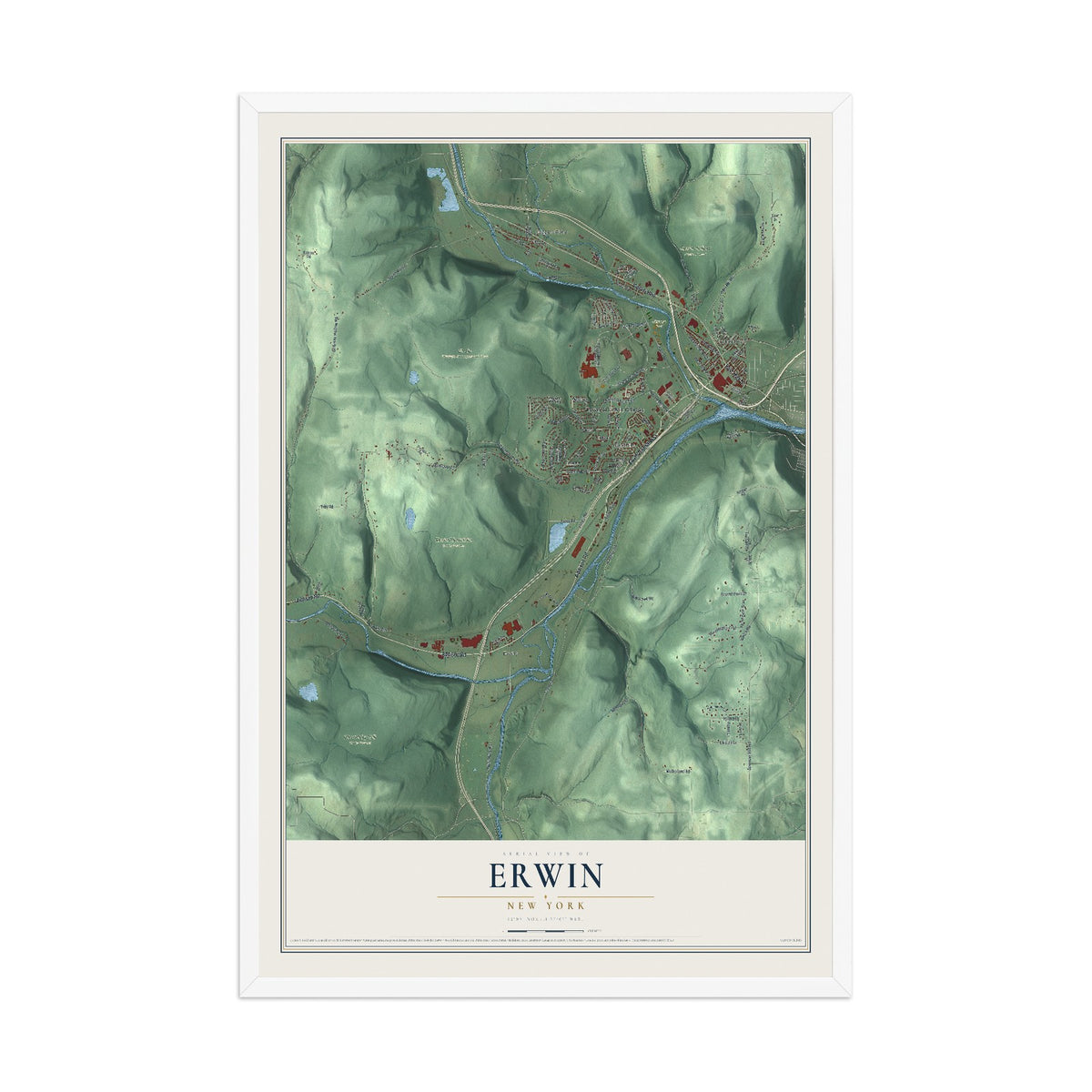 Erwin, New York map print, 12" x 18" W/ White Ayous Wood Frame mockup