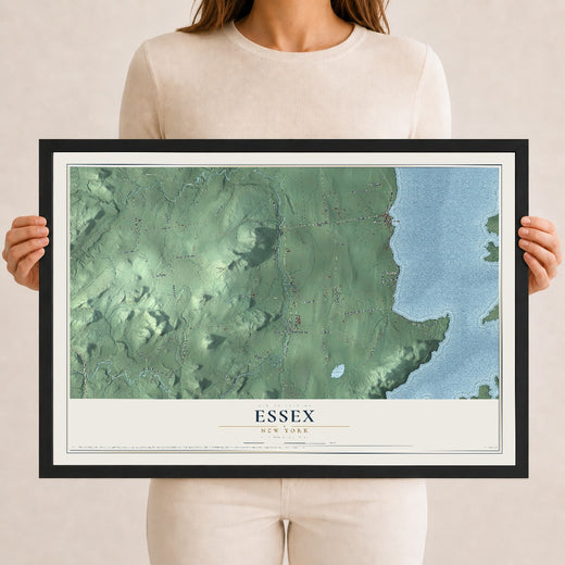 Map of Essex, New York, 12 x 18 inch print in a black wood frame