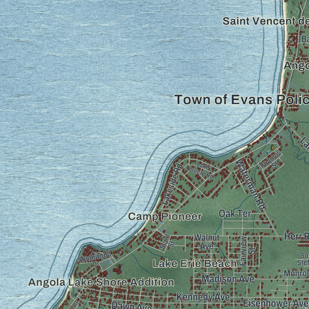 Close-up 1 of the Evans, New York map artwork