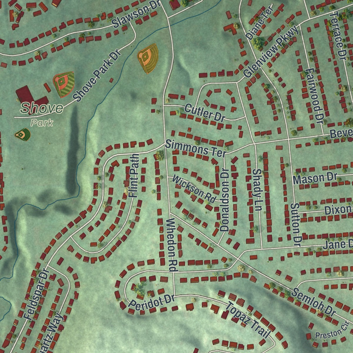 Close-up 2 of the Fairmount, New York map artwork