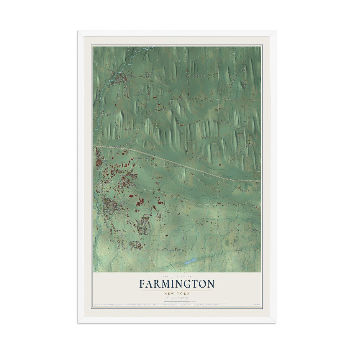 Farmington, New York map print, 12" x 18" W/ White Ayous Wood Frame mockup