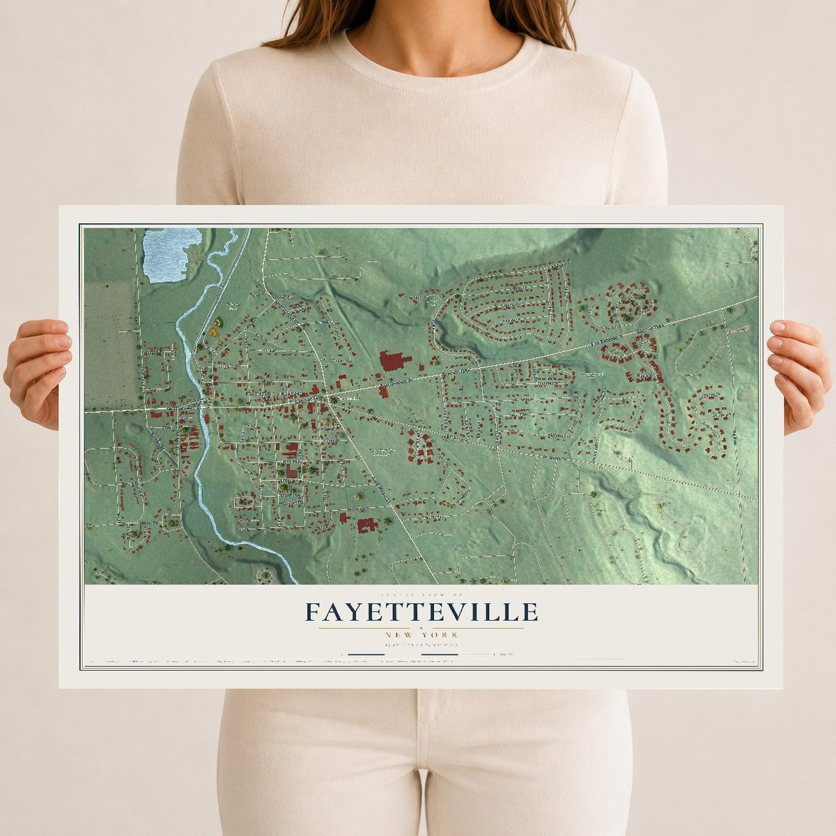 Fayetteville, New York map print, 12" x 18" Archival Matte Print mockup