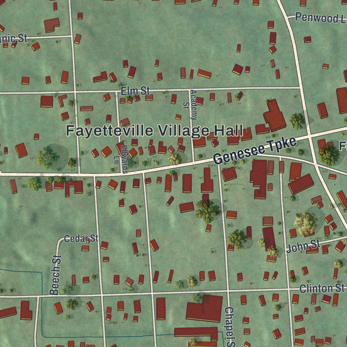 Close-up 1 of the Fayetteville, New York map artwork