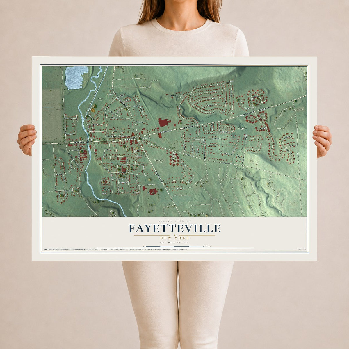Fayetteville, New York map print, 24" x 36" Archival Matte Print mockup