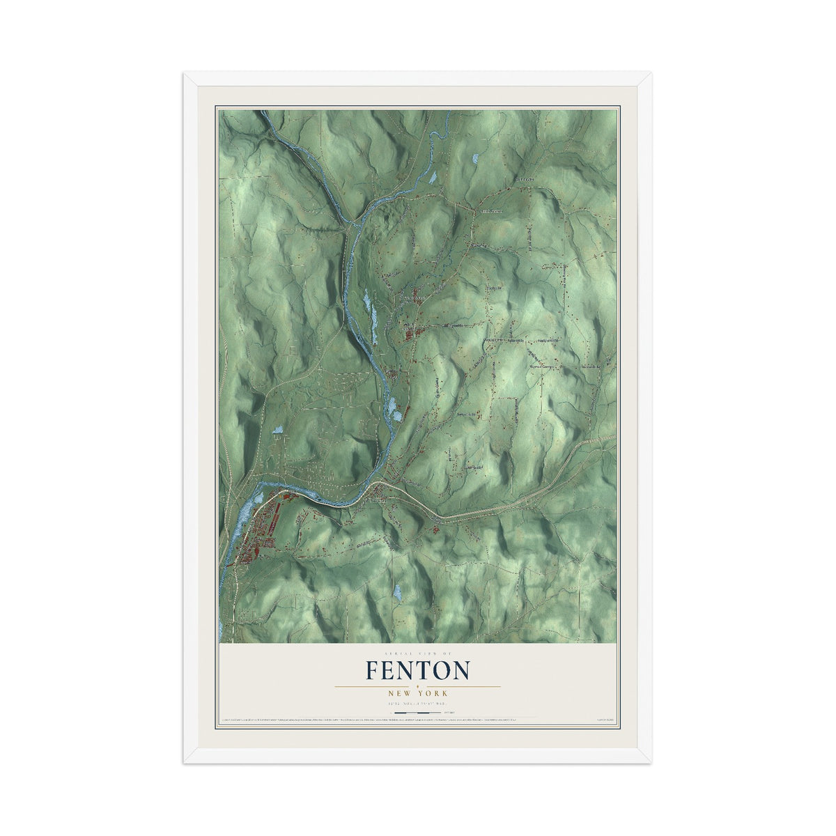 Fenton, New York map print, 12" x 18" W/ White Ayous Wood Frame mockup