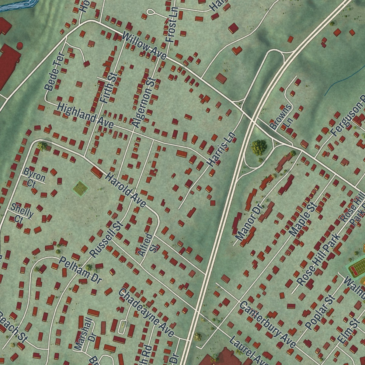 Close-up 1 of the Firthcliffe, New York map artwork