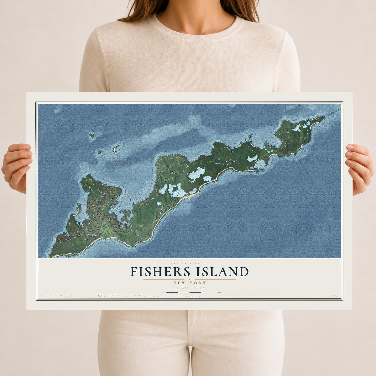 Fishers Island, New York map print, 12" x 18" Archival Matte Print mockup