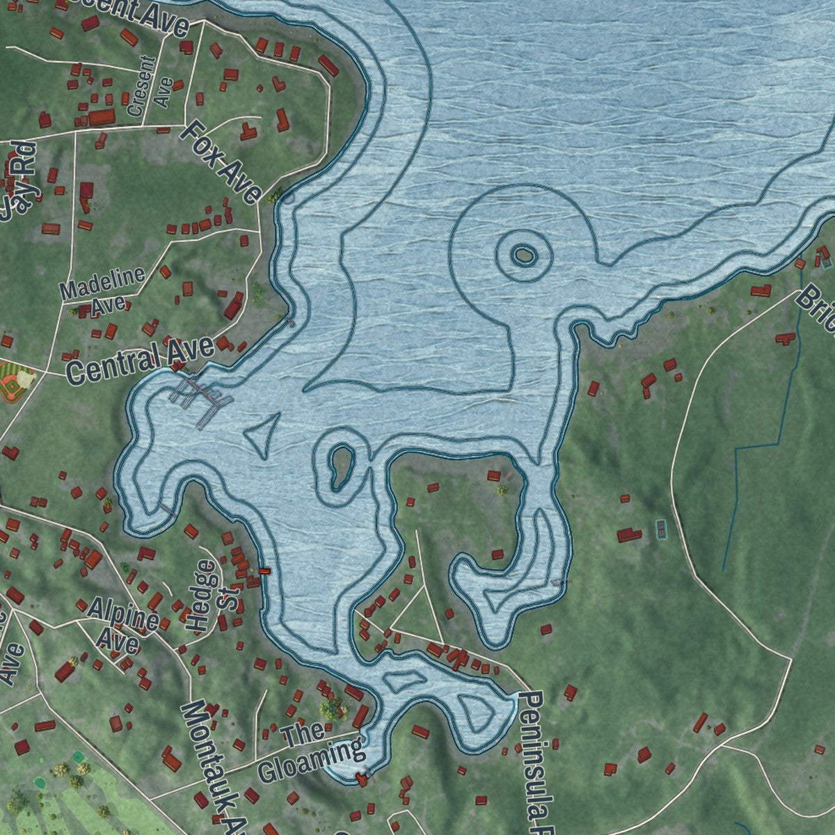 Close-up 2 of the Fishers Island, New York map artwork