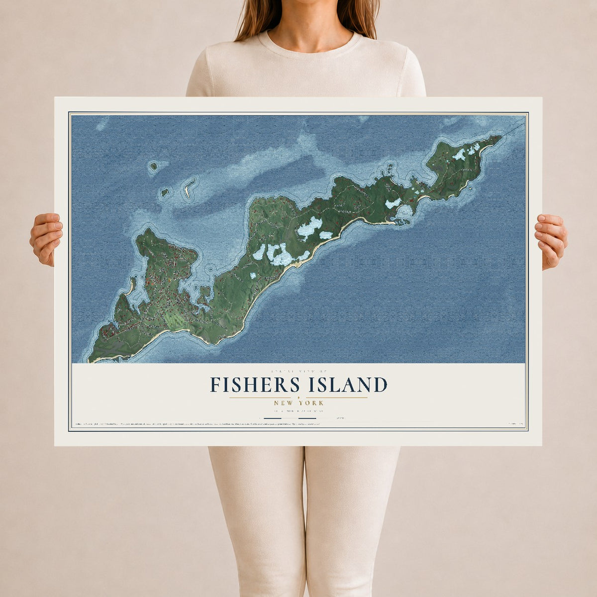Fishers Island, New York map print, 24" x 36" Archival Matte Print mockup