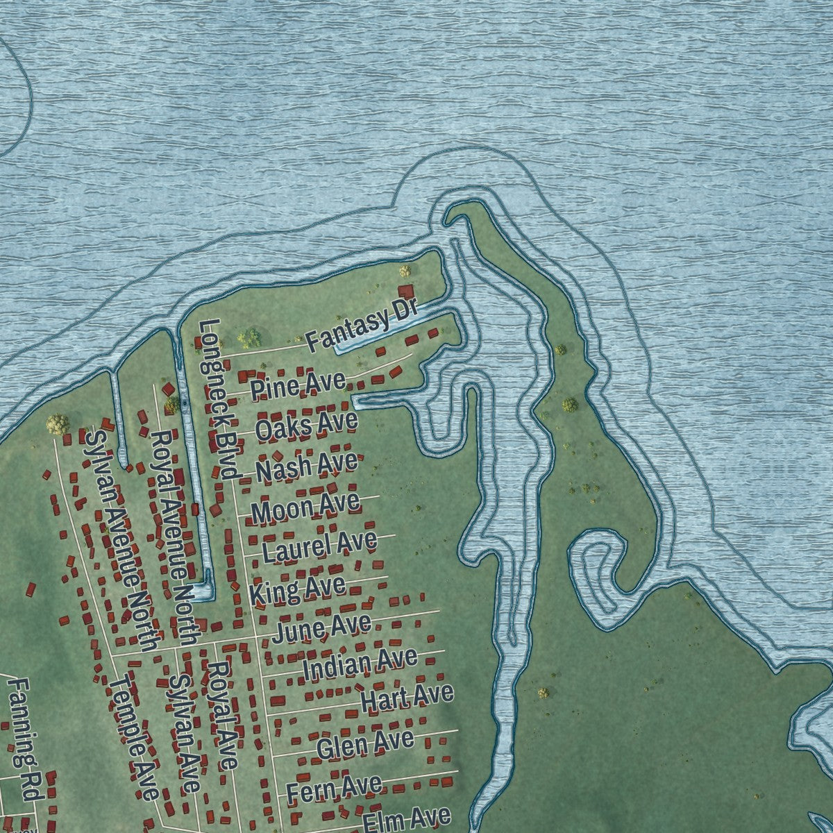 Close-up 1 of the Flanders, New York map artwork