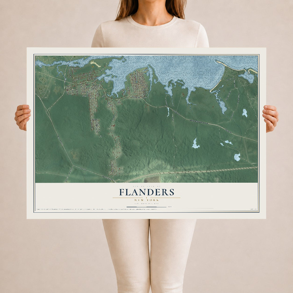Flanders, New York map print, 24" x 36" Archival Matte Print mockup