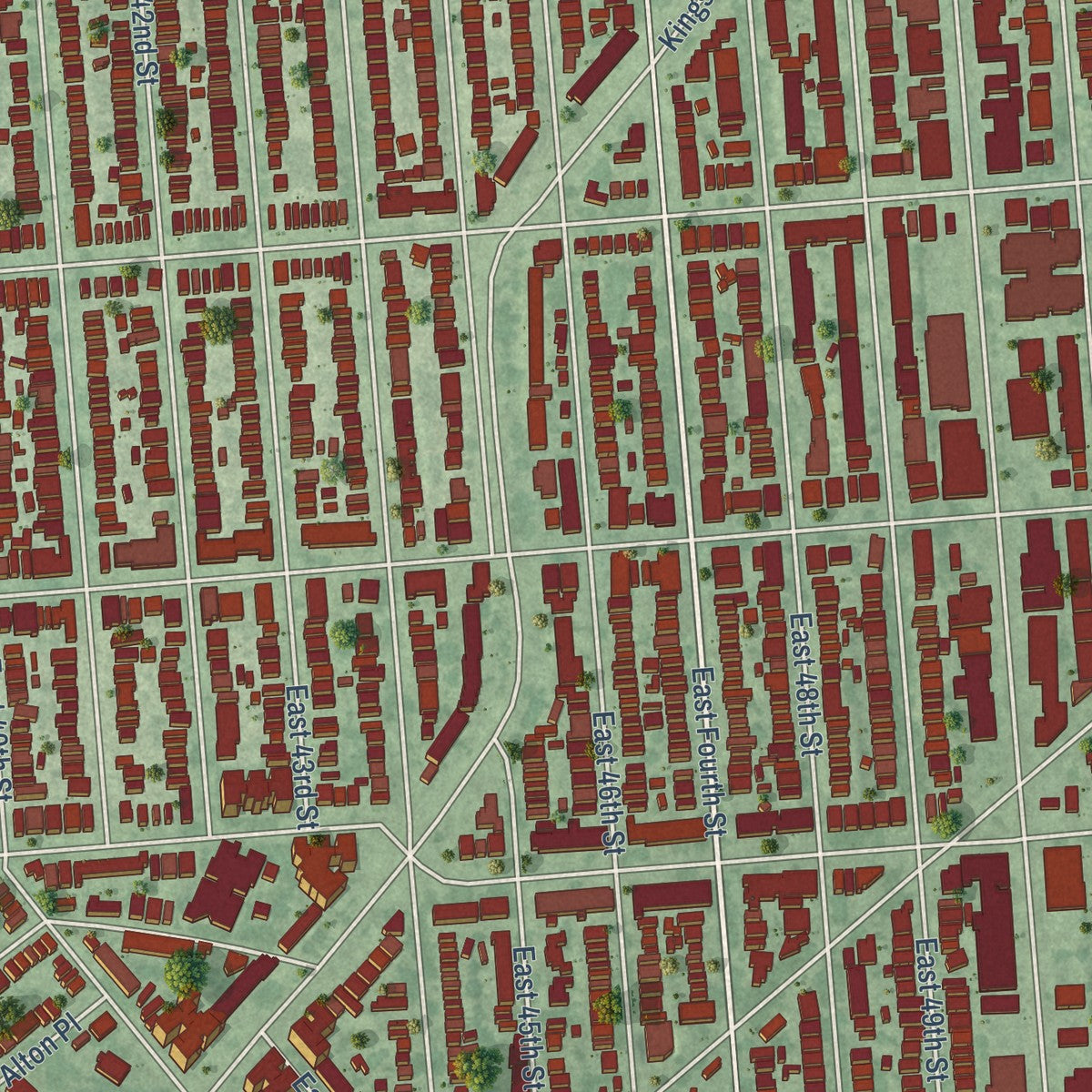 Close-up of the map of Flatlands, New York print showing street and building detail