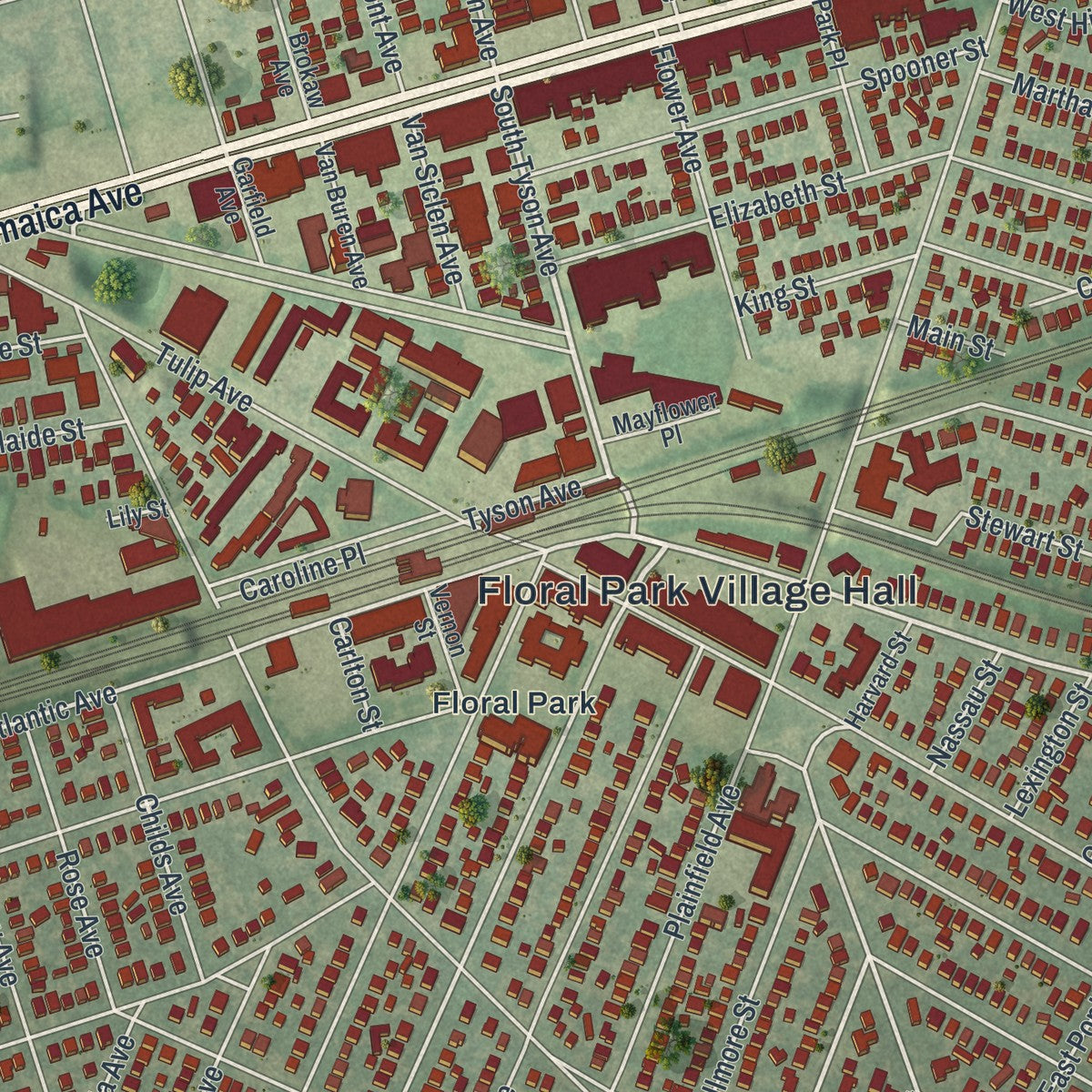 Close-up 1 of the Floral Park, New York map artwork
