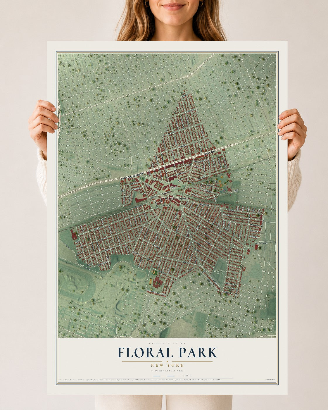 Floral Park, New York map print, 24" x 36" Archival Matte Print mockup