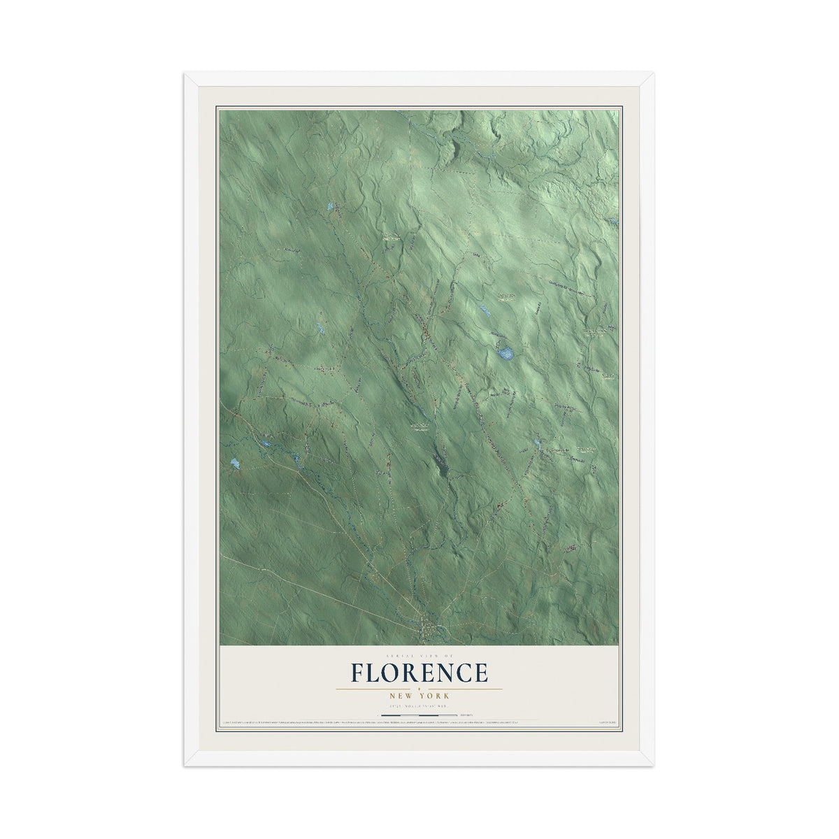 Florence, New York map print, 12" x 18" W/ White Ayous Wood Frame mockup