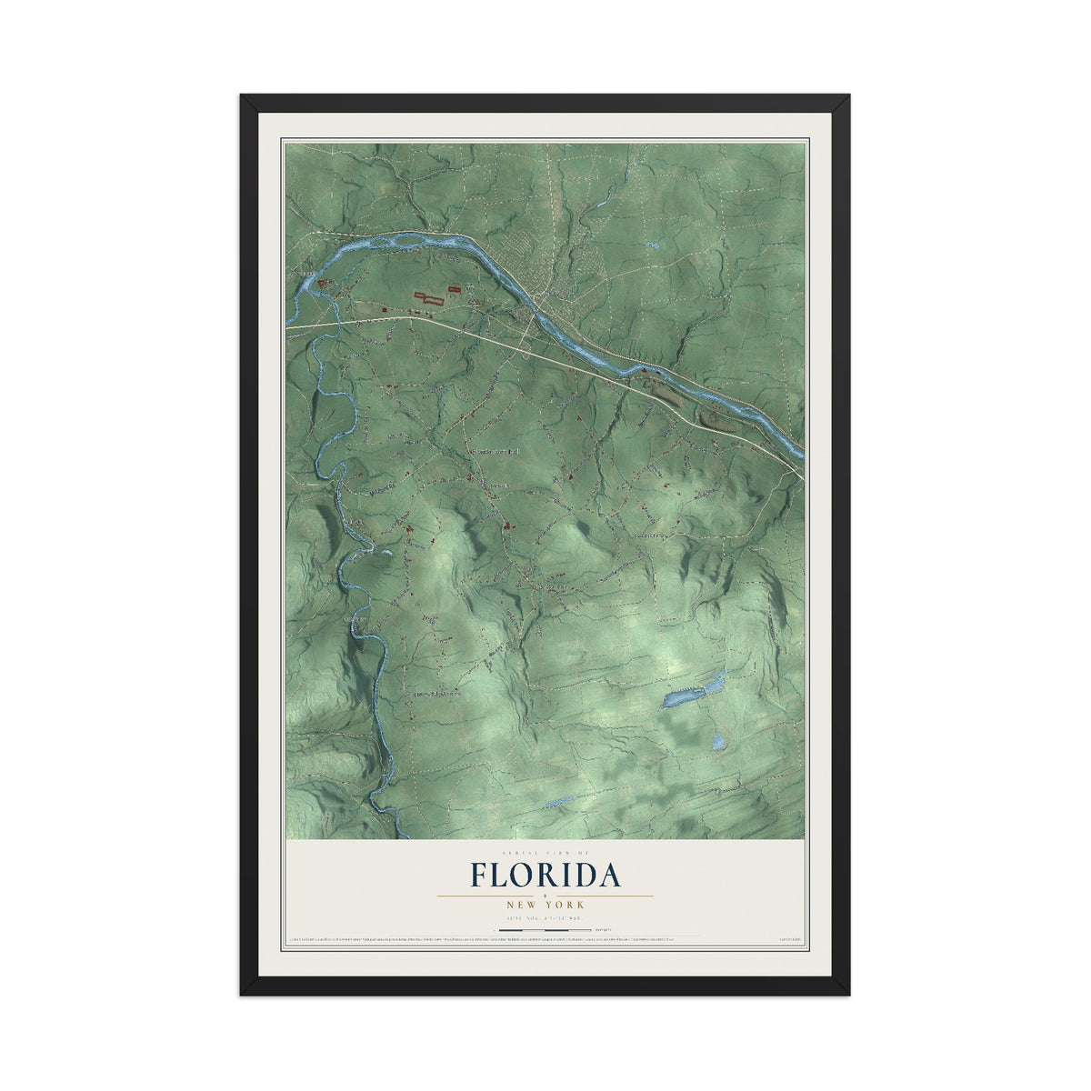 Florida, New York map print, 12" x 18" W/ Black Ayous Wood Frame mockup