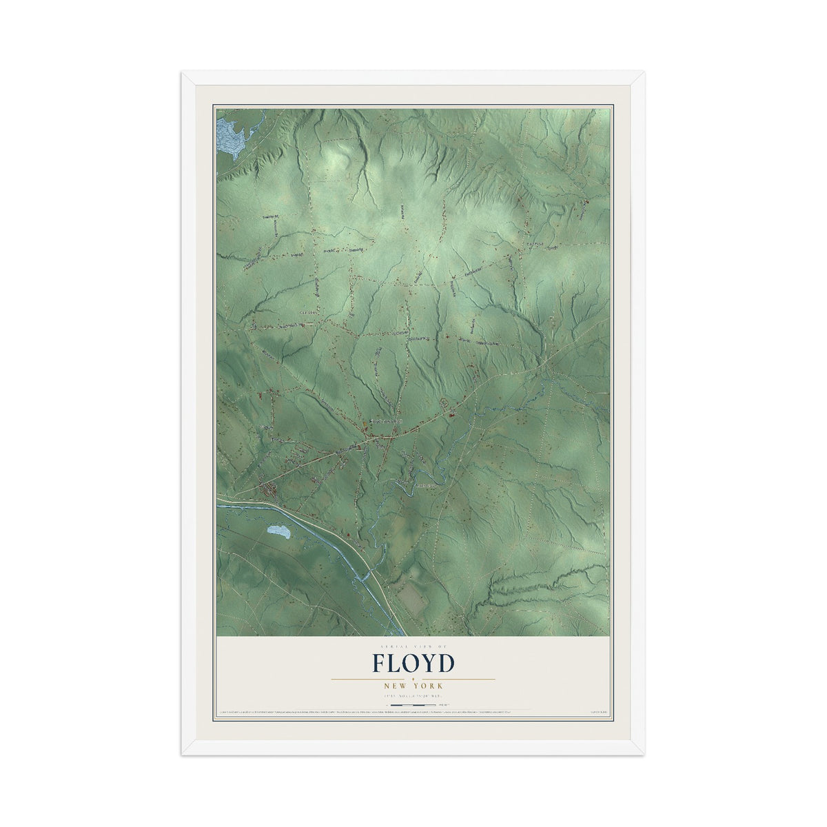 Floyd, New York map print, 12" x 18" W/ White Ayous Wood Frame mockup