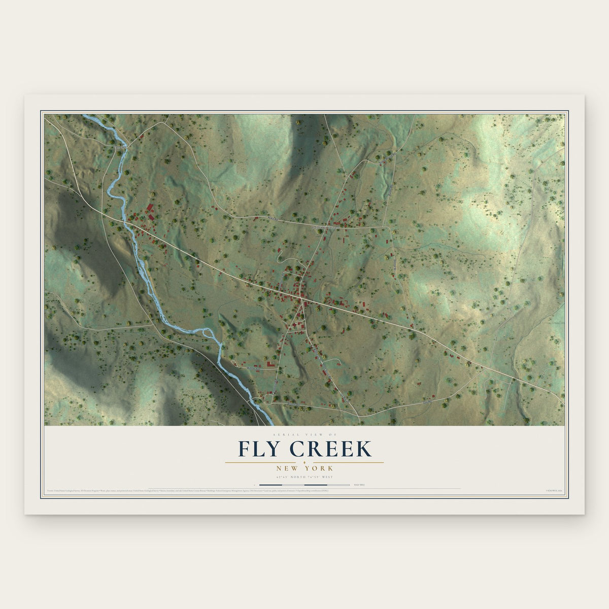 Fly Creek, New York map print, the full design