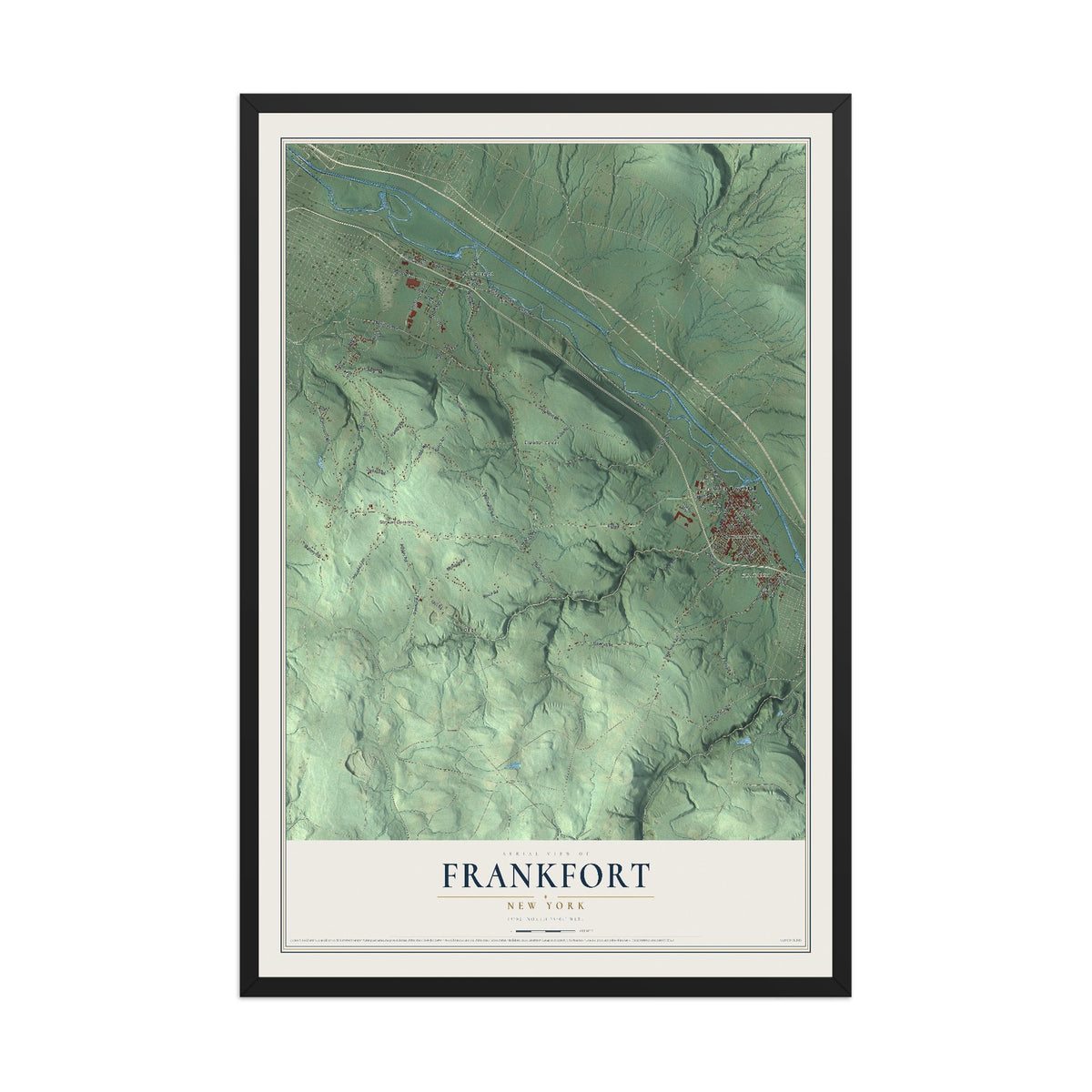 Frankfort, New York map print, 12" x 18" W/ Black Ayous Wood Frame mockup