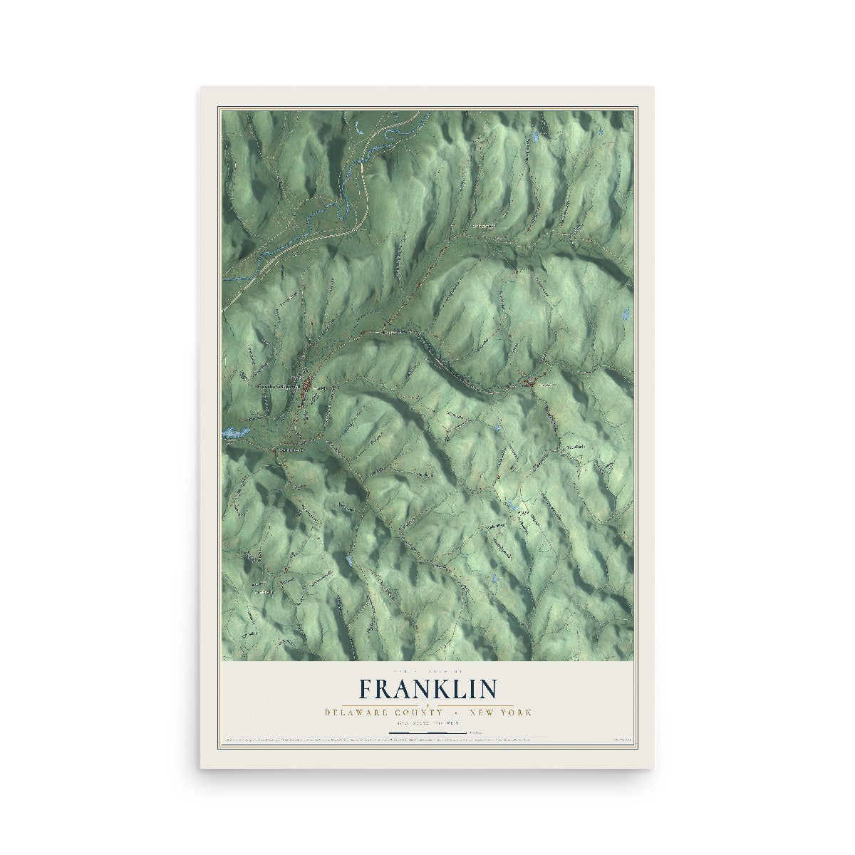 Map of Franklin, Delaware County, New York, 12 x 18 inch unframed archival matte print