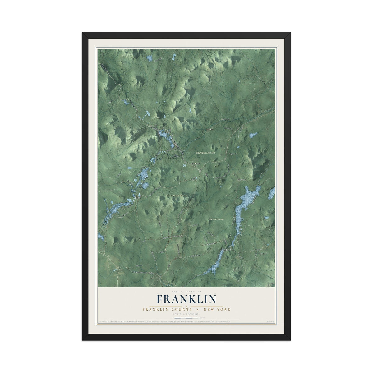 Map of Franklin, Franklin County, New York, 12 x 18 inch print in a black wood frame