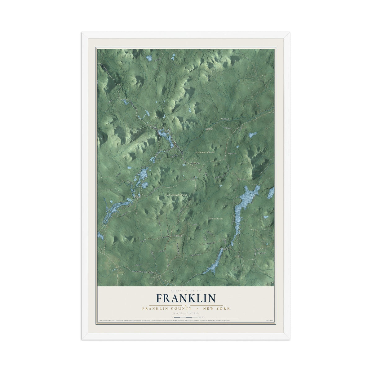 Map of Franklin, Franklin County, New York, 12 x 18 inch print in a white wood frame