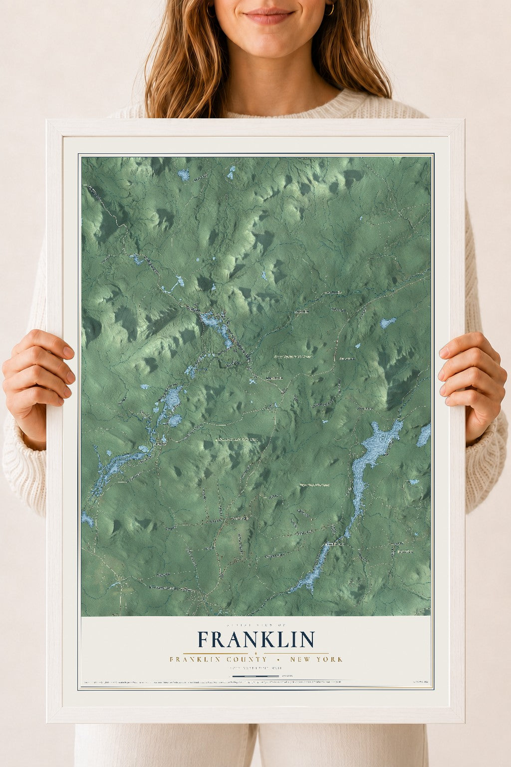 Map of Franklin, Franklin County, New York, 18 x 24 inch print in a white wood frame