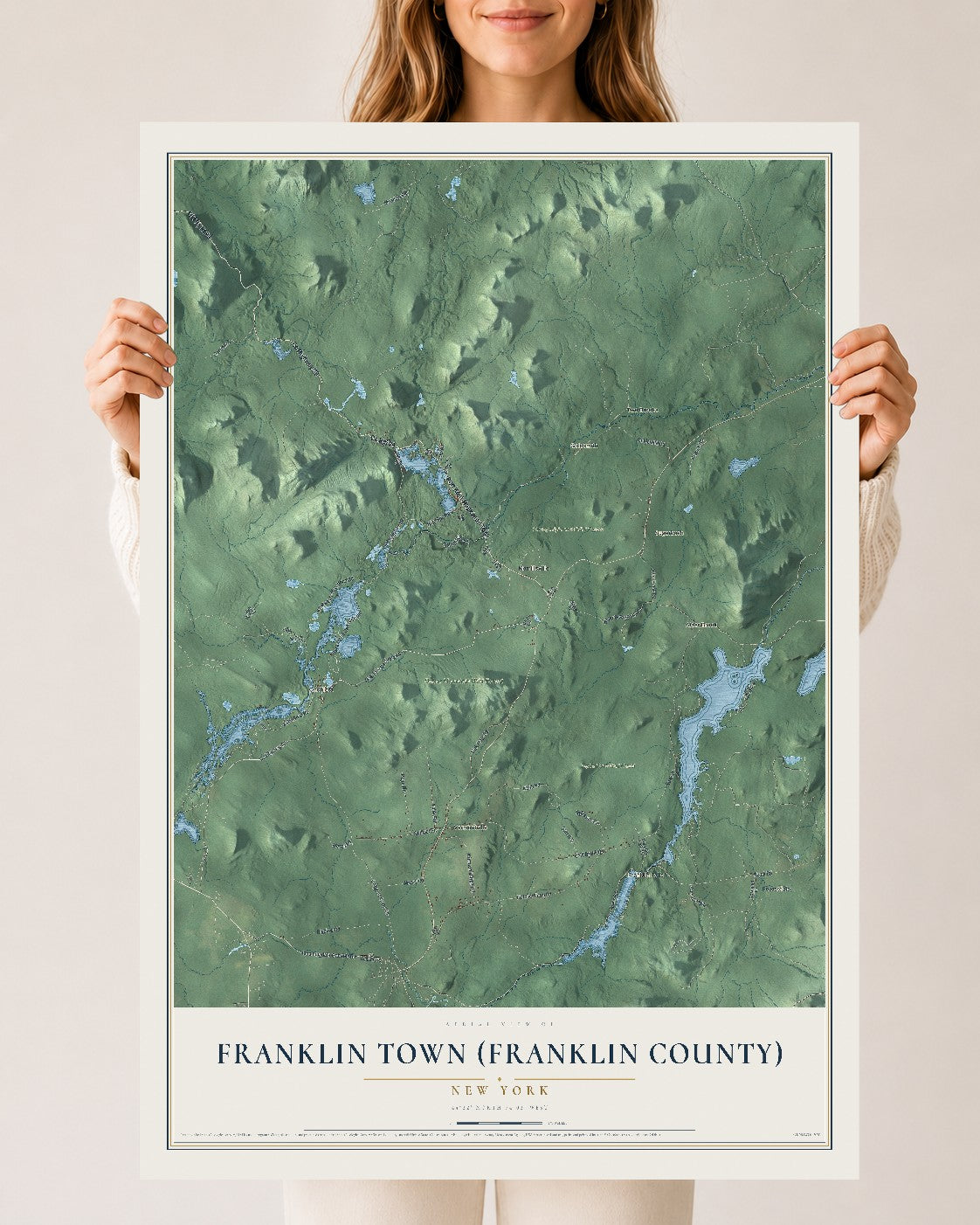 Franklin Town (Franklin County), New York map print, 24" x 36" Archival Matte Print mockup