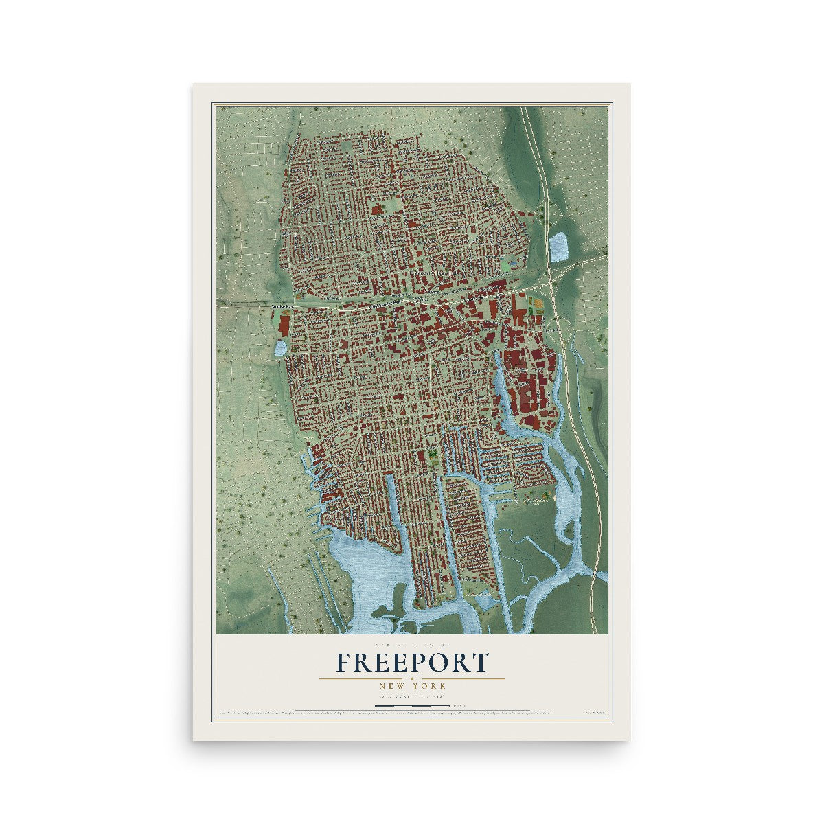 Freeport, New York map print, 12" x 18" Archival Matte Print mockup
