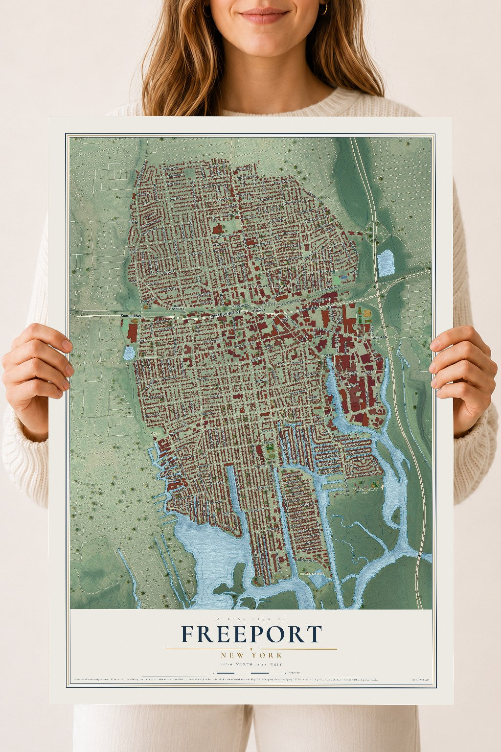 Freeport, New York map print, 18" x 24" Archival Matte Print mockup