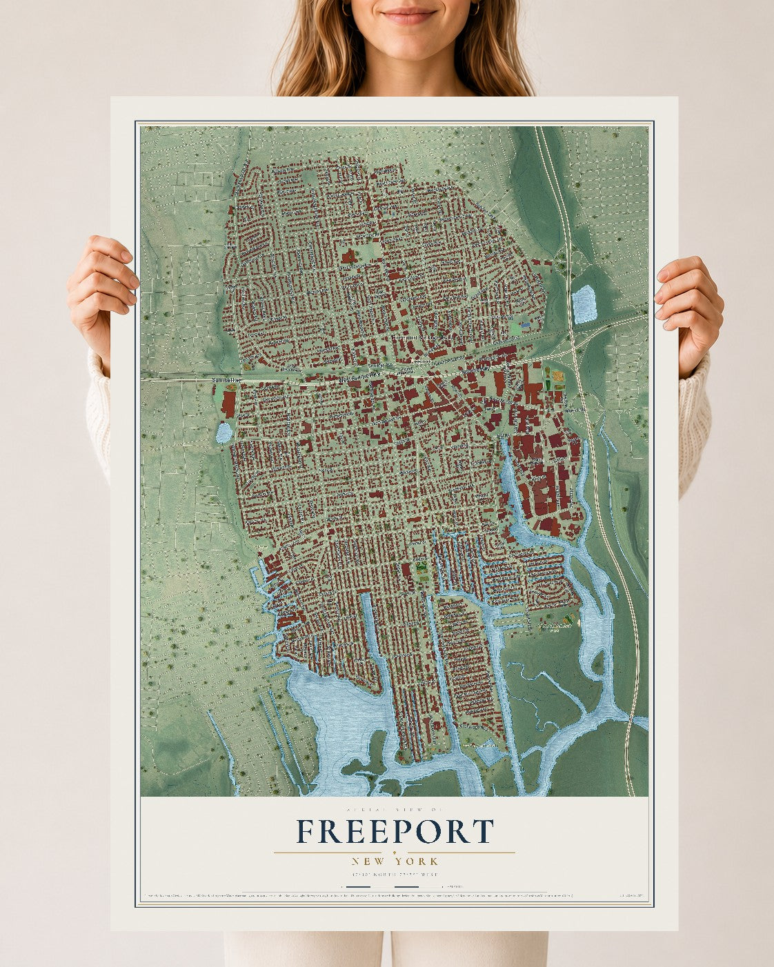Freeport, New York map print, 24" x 36" Archival Matte Print mockup