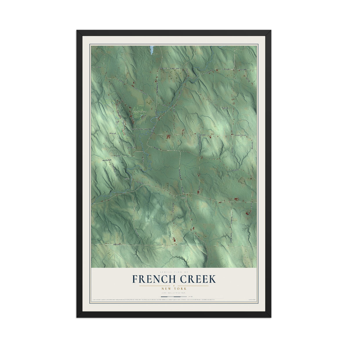 Map of French Creek, New York, 12 x 18 inch print in a black wood frame