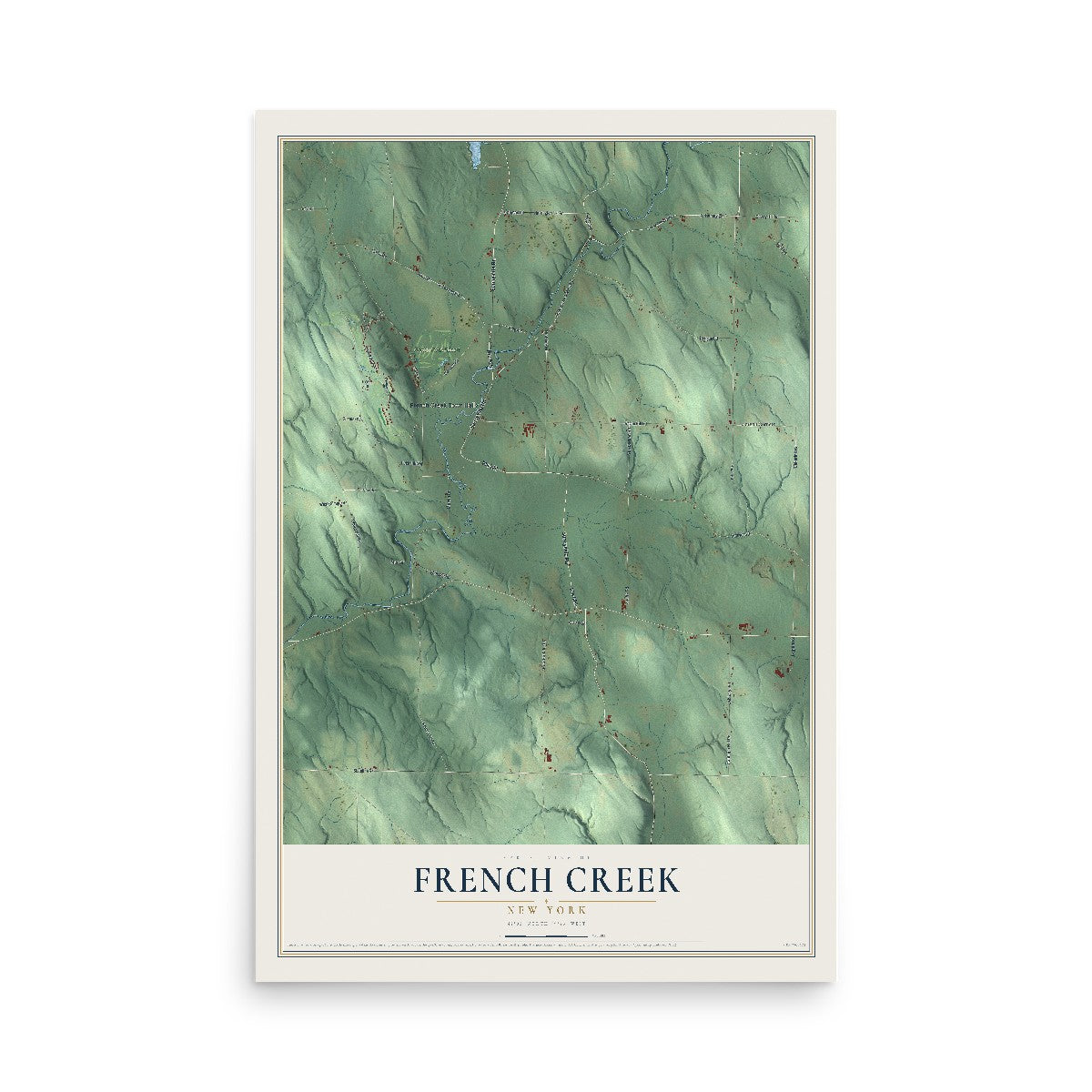 French Creek, New York map print, 12" x 18" Archival Matte Print mockup