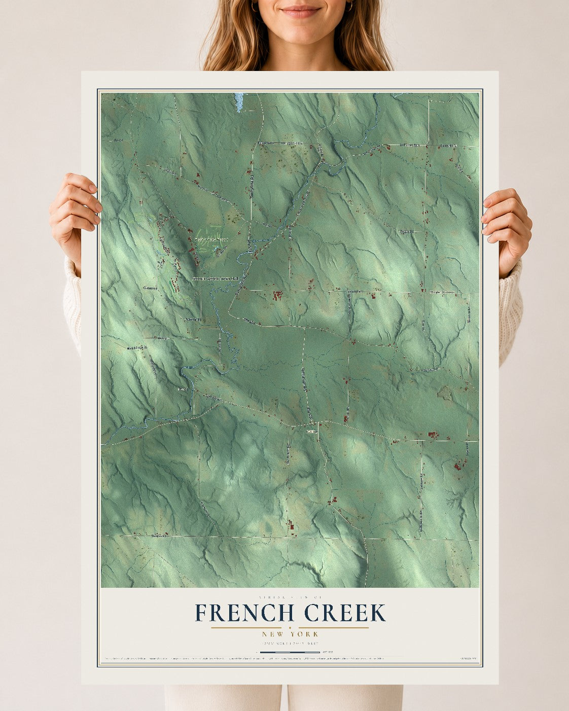 French Creek, New York map print, 24" x 36" Archival Matte Print mockup