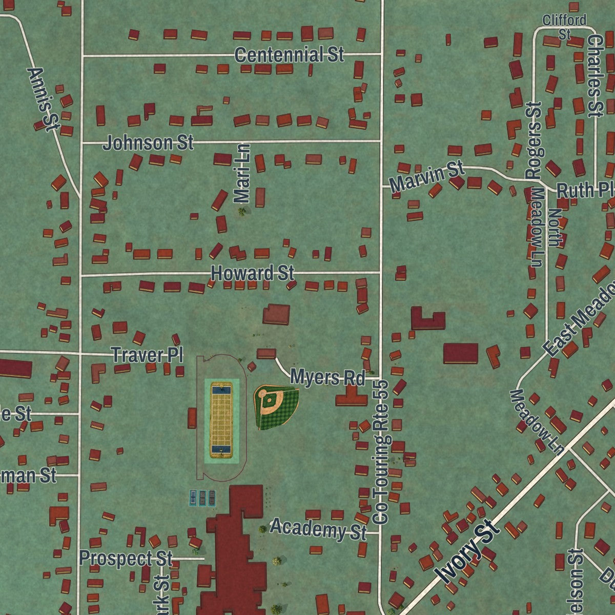 Close-up 1 of the Frewsburg, New York map artwork
