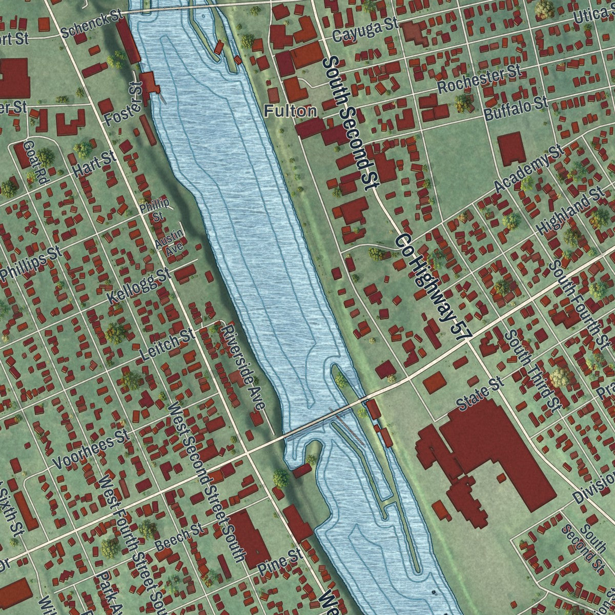 Close-up 1 of the Fulton City (Oswego County), New York map artwork