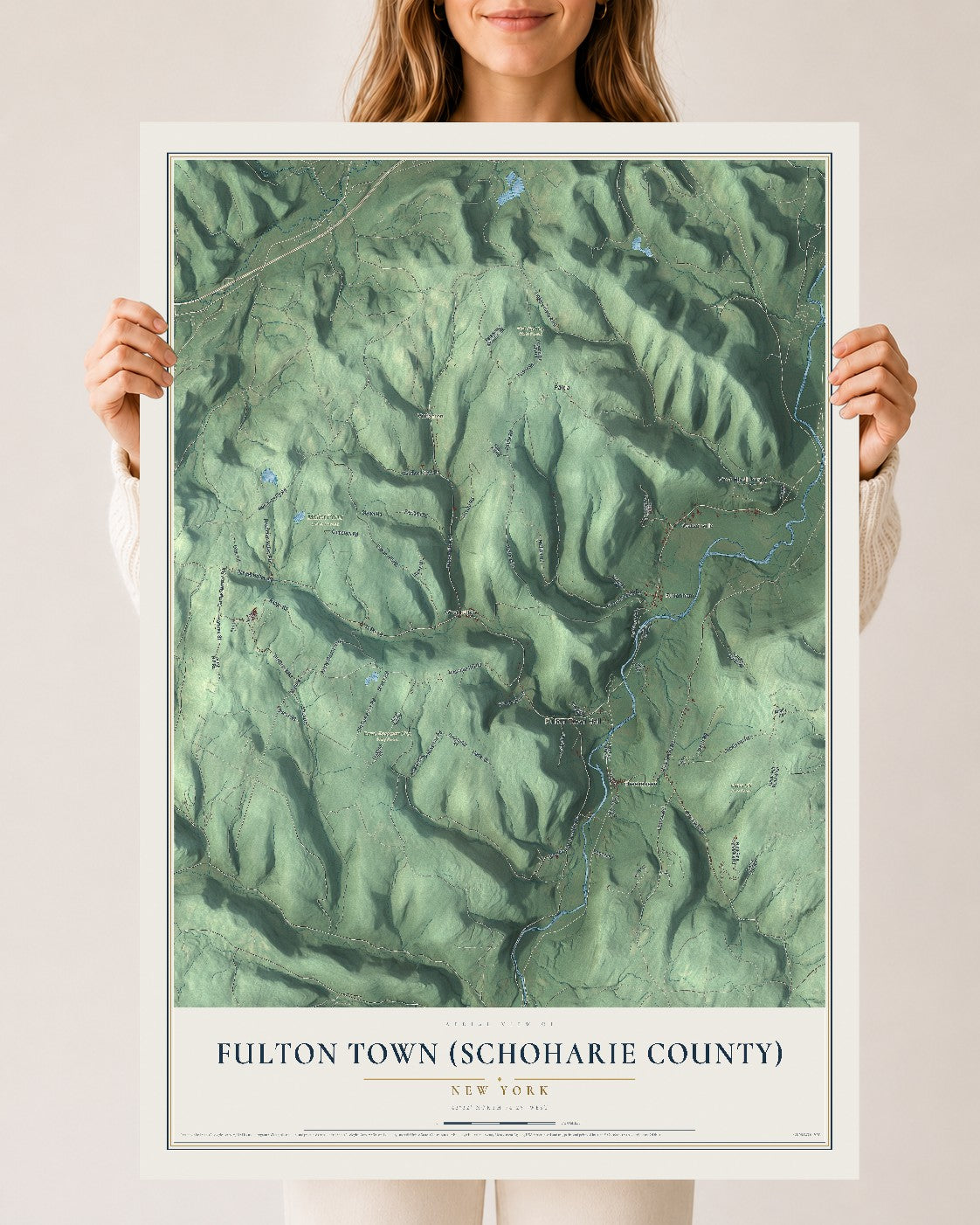 Fulton Town (Schoharie County), New York map print, 24" x 36" Archival Matte Print mockup