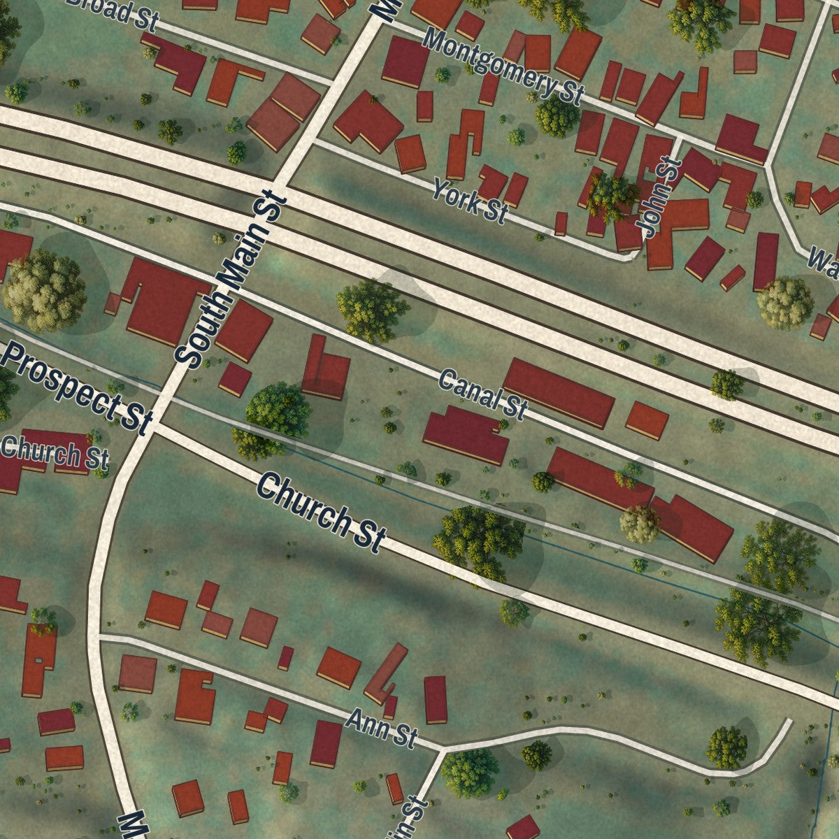 Close-up of the map of Fultonville, New York print showing street and building detail
