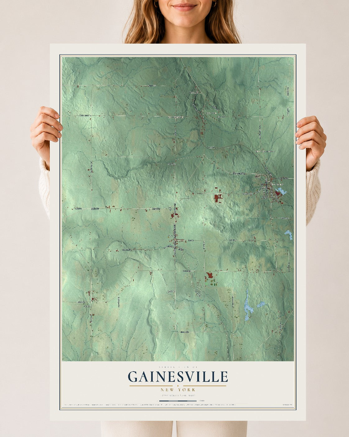 Gainesville, New York map print, 24" x 36" Archival Matte Print mockup