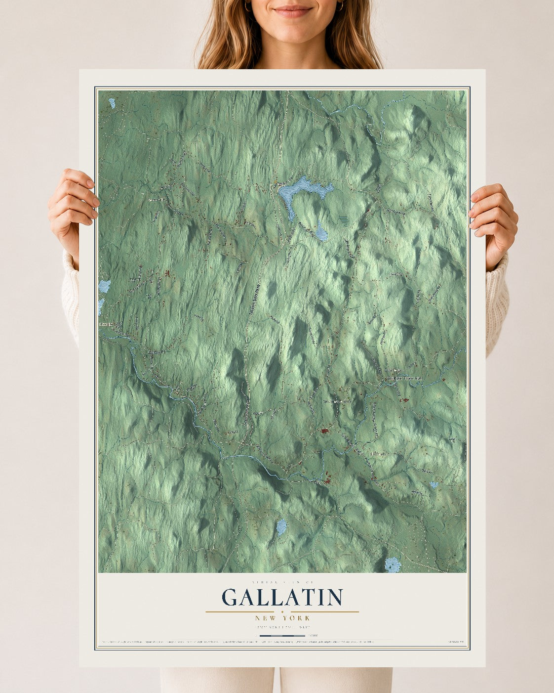 Gallatin, New York map print, 24" x 36" Archival Matte Print mockup