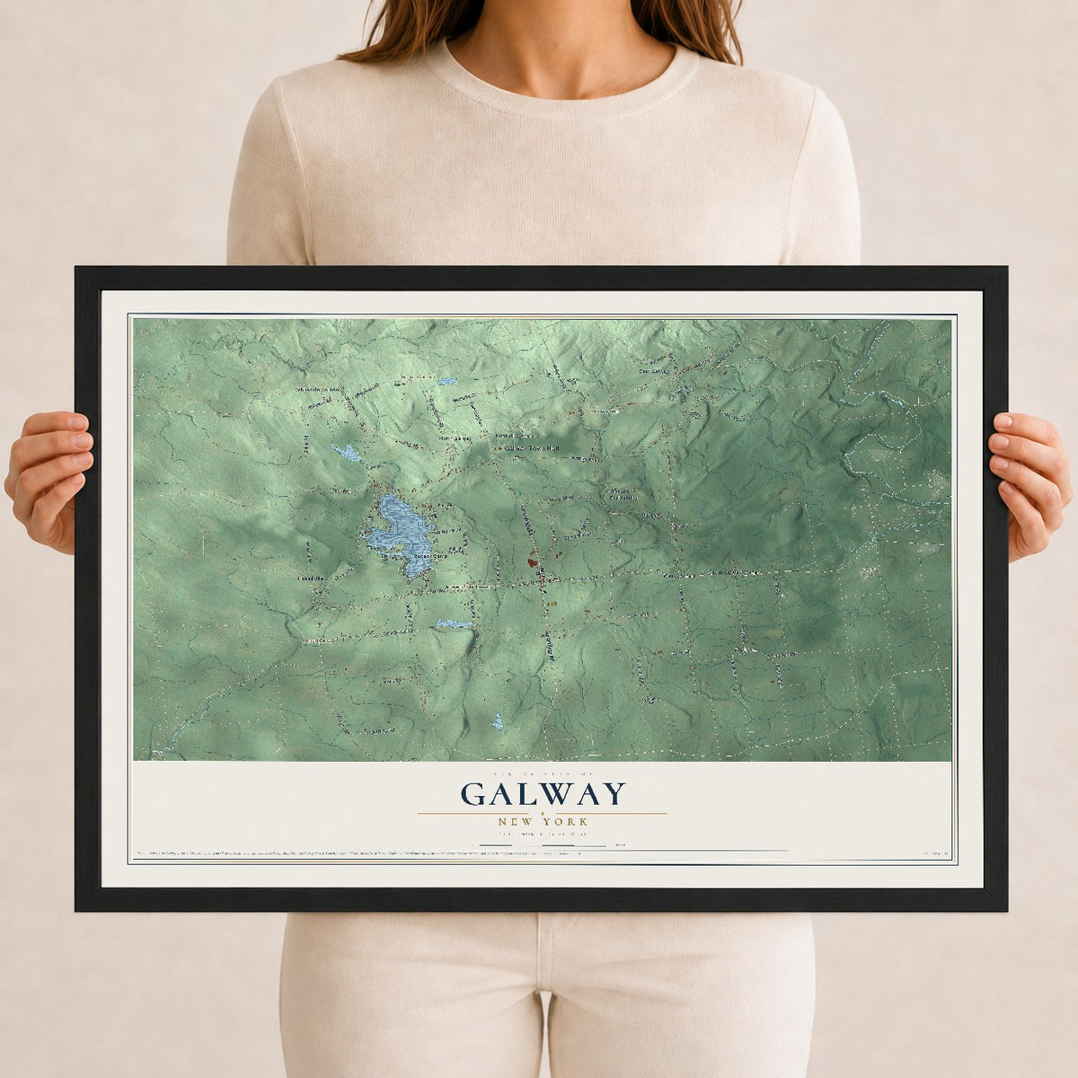 Galway, New York map print, 12" x 18" W/ Black Ayous Wood Frame mockup