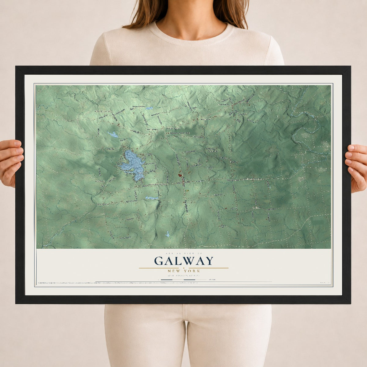 Galway, New York map print, 18" x 24" W/ Black Ayous Wood Frame mockup